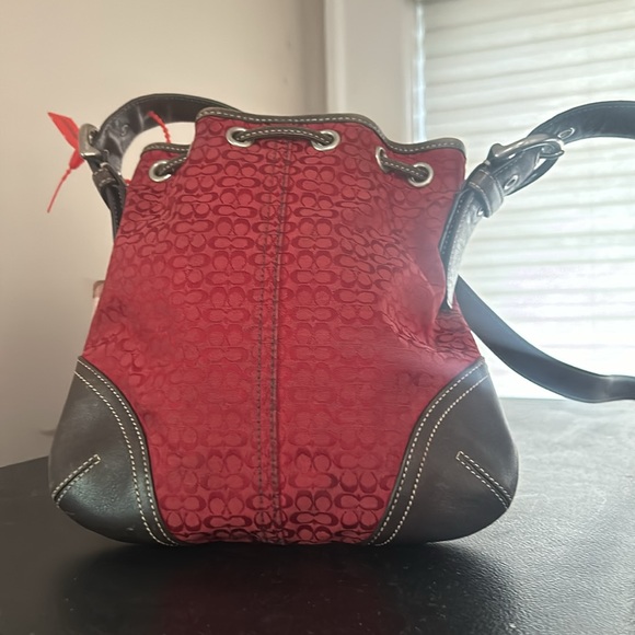 Coach 6387 Signature Drawstring Crossbody Bag Wine Color - Picture 2 of 11